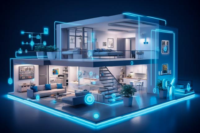 Isometric illustration of a connected smart home